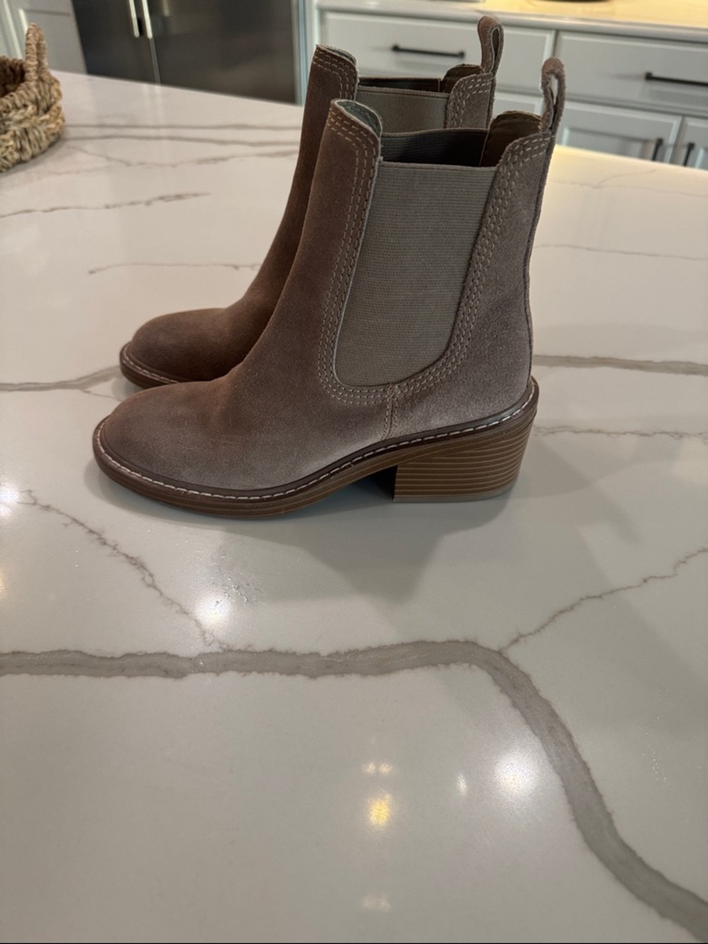Steve Madden Taupe Suede Chelsea Ankle Booties
